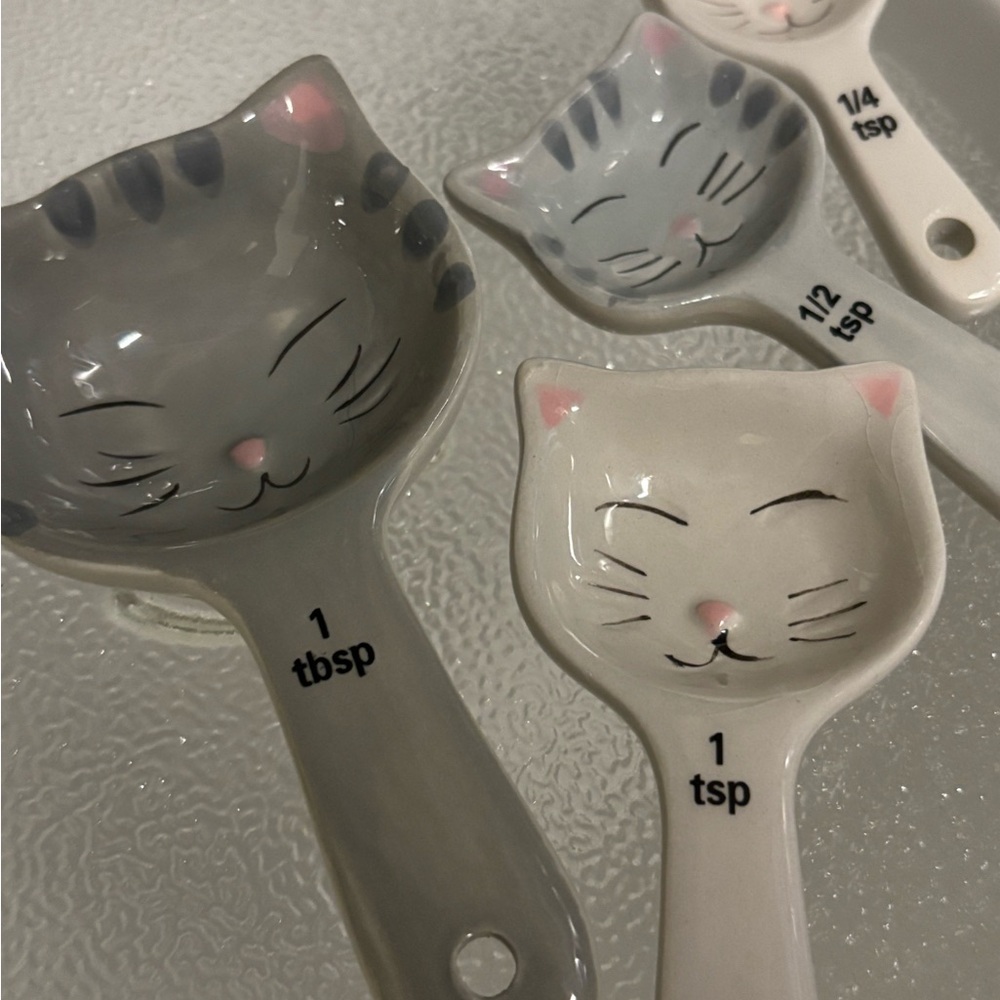 Cute Cat Ceramic Measuring Spoons - Gray & White
